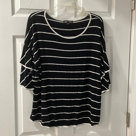 Cable & Gauge Striped Ruffle Sleeve Top - Picture 1 of 6